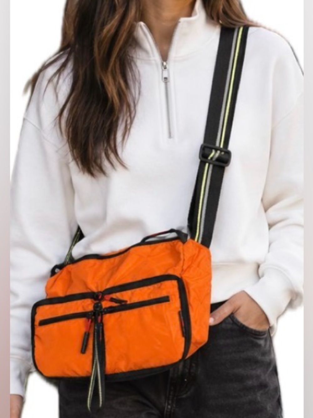 Yinjue Orange/Black Crossbody Messenger Bag. Packable. Adjustable Strap.